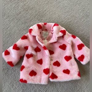 JANIE AND JACK PINK HEART FAUX FUR JACKET - 18-24 months